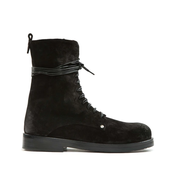 anfibi bimateriale in pelle nera