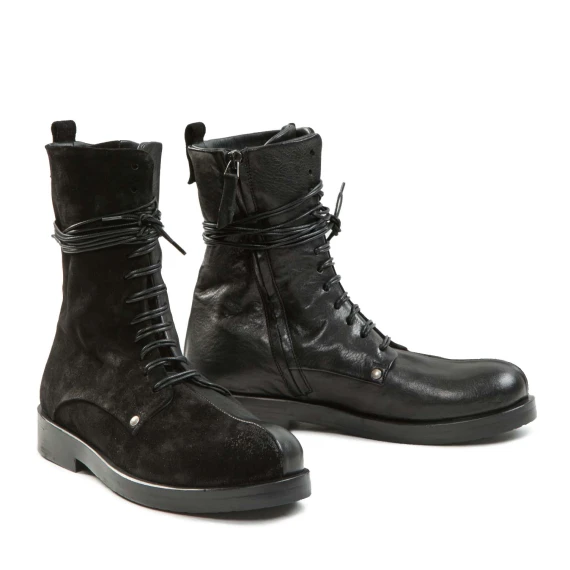 anfibi bimateriale in pelle nera