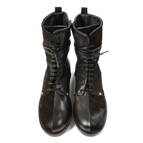 anfibi bimateriale in pelle nera