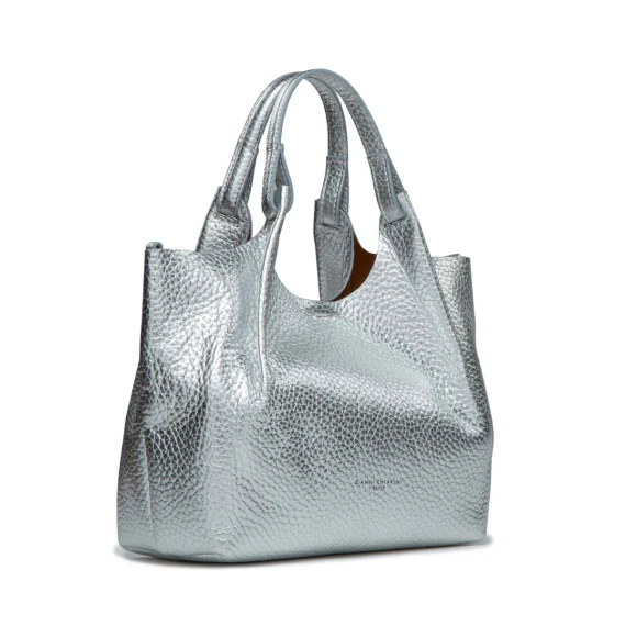 shopper DUA media in pelle argento