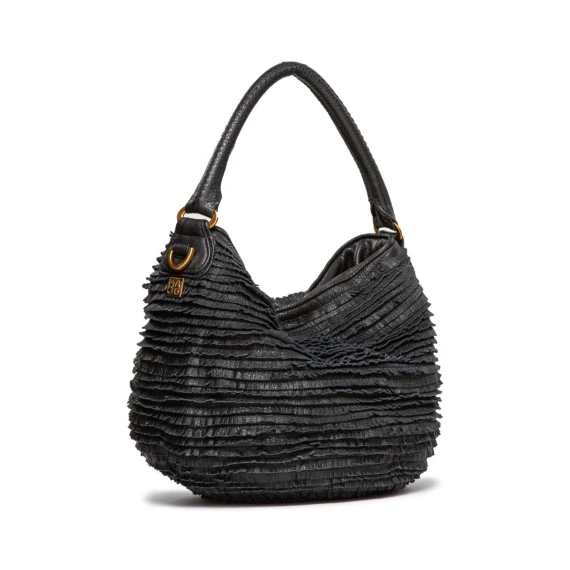 secchiello con frange in pelle nera