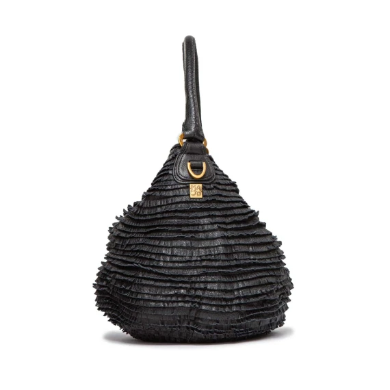 secchiello con frange in pelle nera