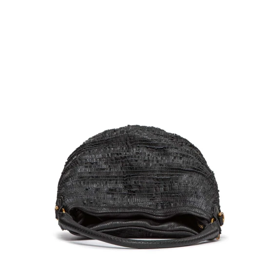 secchiello con frange in pelle nera