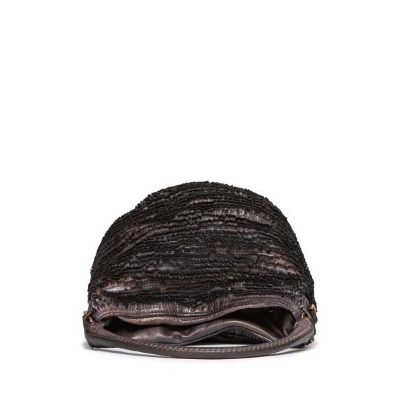 secchiello frange in pelle extracioccolato