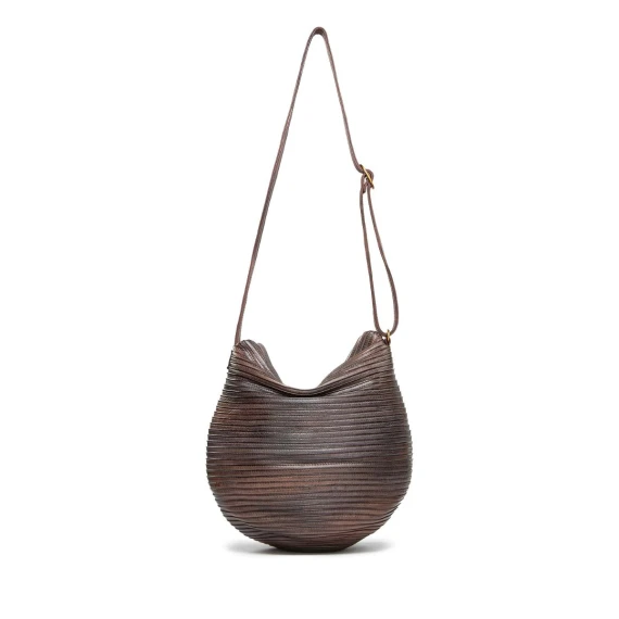 secchiello tracolla in pelle extracioccolato