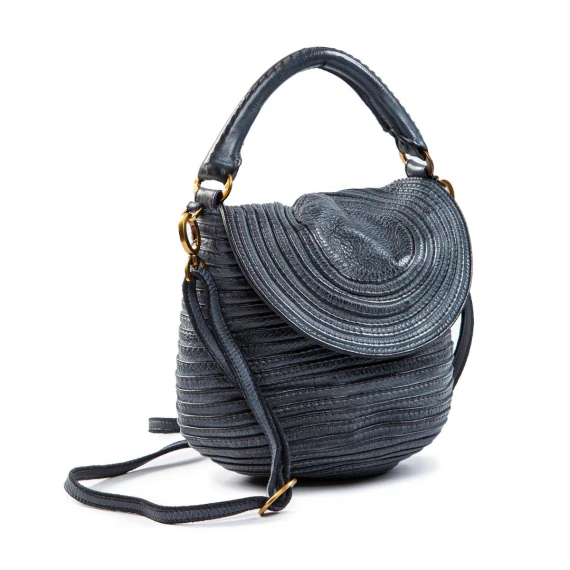 tracolla in pelle blu lavagna