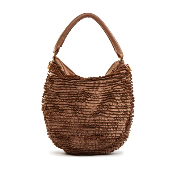 secchiello con frange in pelle ambra