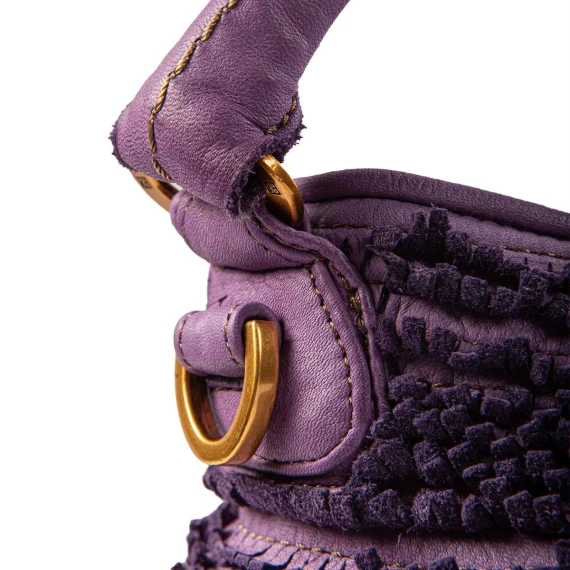 secchiello con frange in pelle melanzana