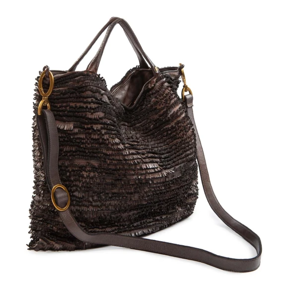 extra-chocolate leather fringed shopper