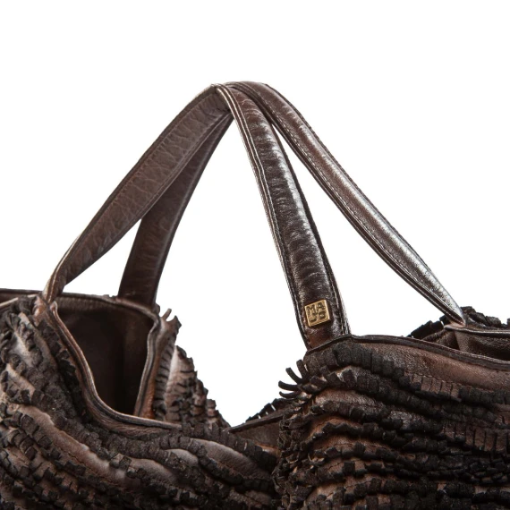 extra-chocolate leather fringed shopper