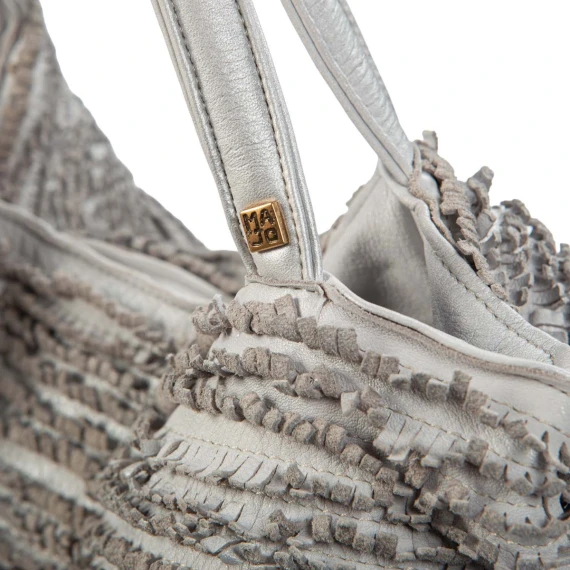 shopper con frange in pelle osso