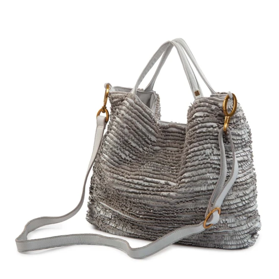 shopper con frange in pelle osso