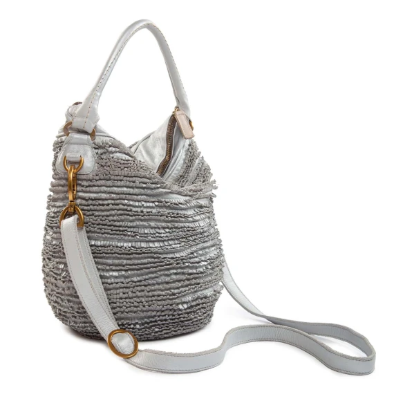 secchiello con frange in pelle gesso