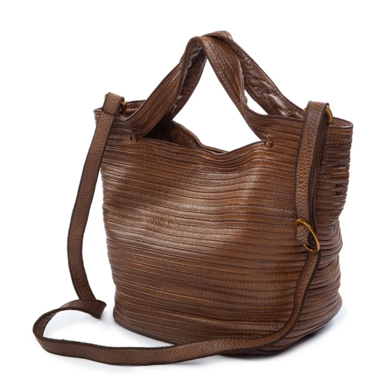 shopper TRAPEZIO in pelle cuoio