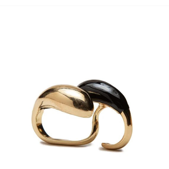 anello a goccia in ottone e pietra nera