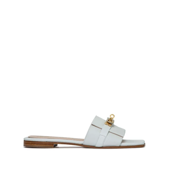 sabot chiusura metallo in pelle bianca