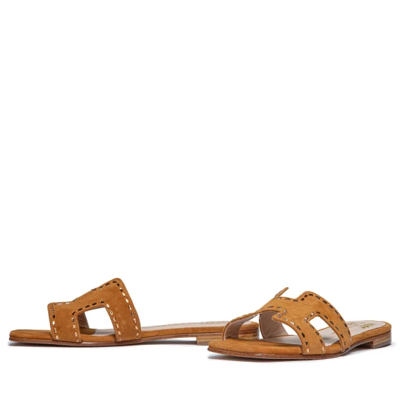 sabot con strass in camoscio tabacco