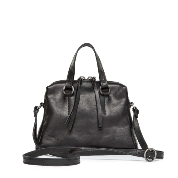 bauletto con doppio cursore in pelle nera