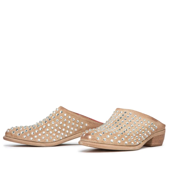 sabot con strass in camoscio beige