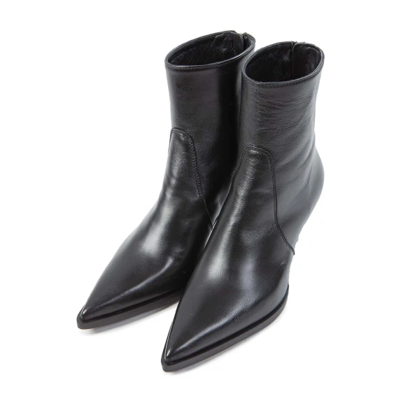 tronchetti con tacco a rocchetto in pelle nera