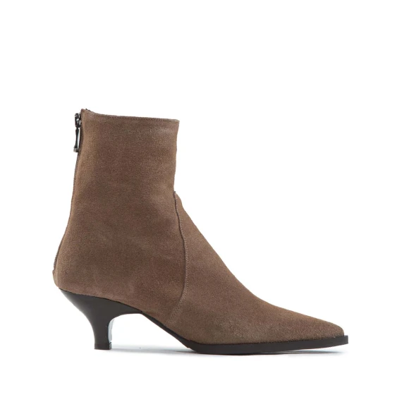 tronchetti in camoscio taupe con tacco a rocchetto