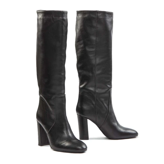 stivali tubo punta tonda in pelle nera