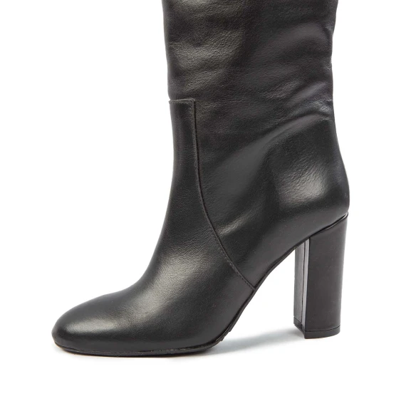 stivali tubo punta tonda in pelle nera