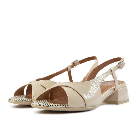 cream patent leather asymmetric sandals