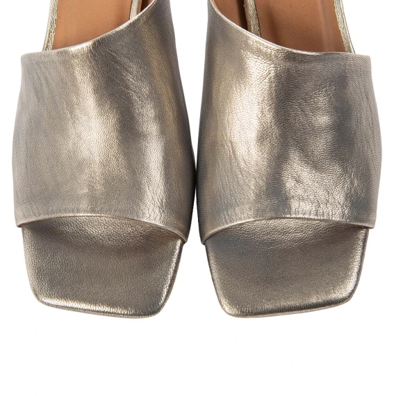 sabot tacco rocchetto in pelle platino