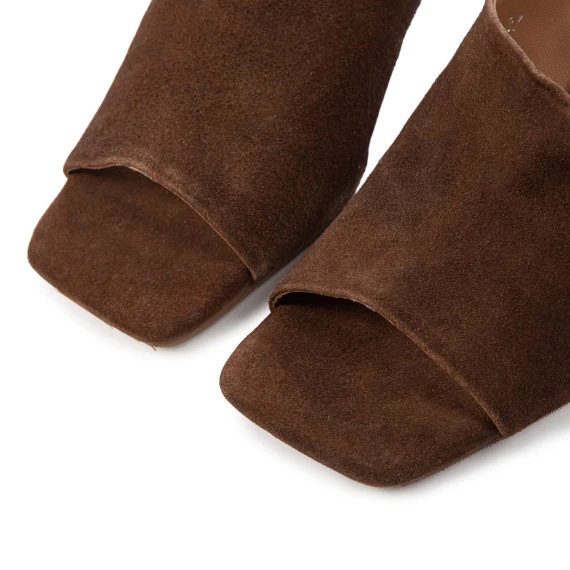 sabot tacco rocchetto in camoscio marrone