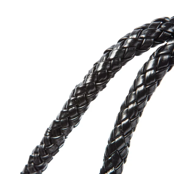 shopper intreccio largo in pelle nera